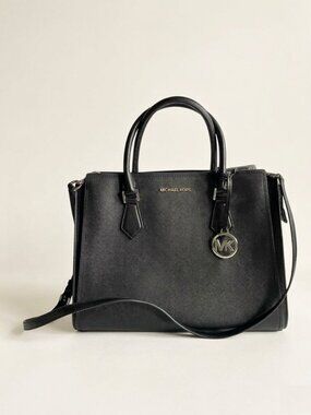 Michael Kors Hope Large Satchel Saffiano Leather Shoulder Bag Black